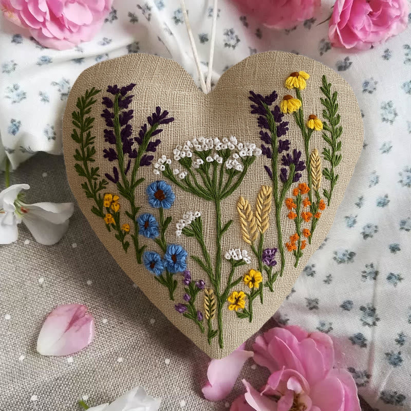 Rubbyoo Heart Embroidery Kit - Little Wildflower | Diy Floral Needlework | Unique Hanging Ornament - image 3