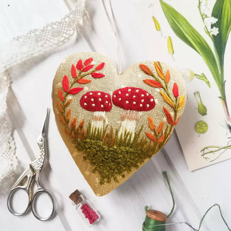 Rubbyoo Heart Embroidery Kit - Red Mushroom | Personalized Needle Craft |  Diy Handmade Art  - 6 inches hoop kit - image 0