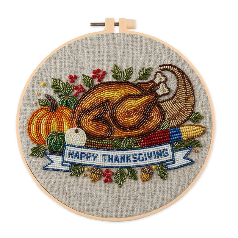 Rubbyoo Bead Embroidery Kit - Thanksgiving Turkey |  Diy Needle Artwork | Unique Autumn Craft  - 15cm*15cm - image 0