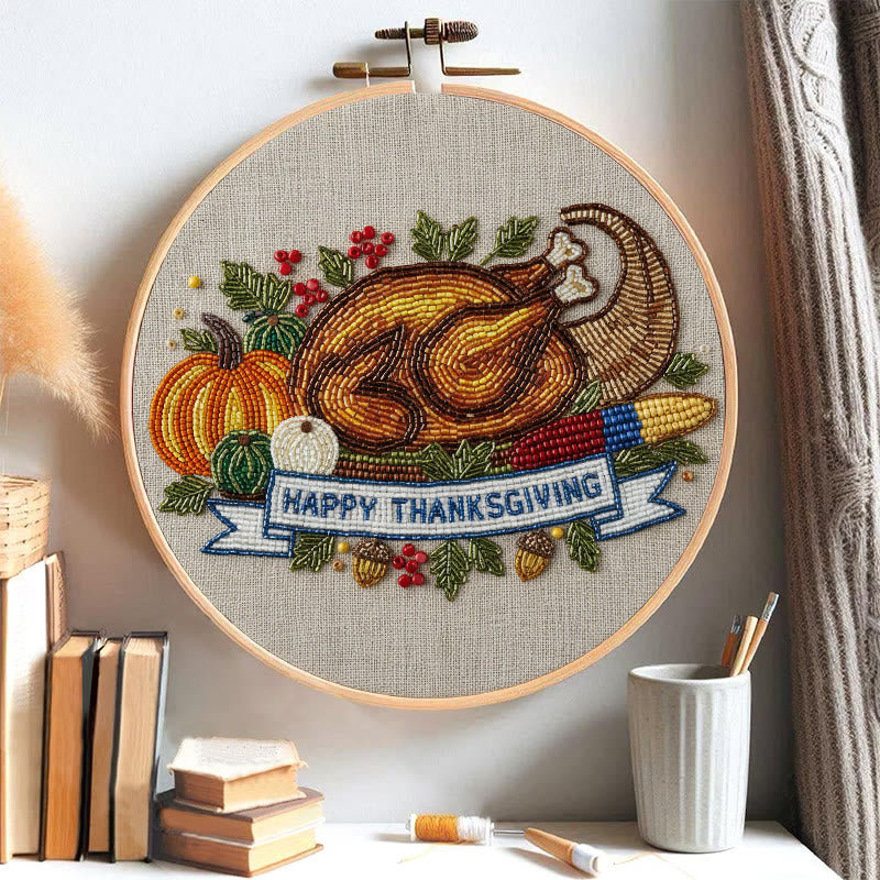 Rubbyoo Bead Embroidery Kit - Thanksgiving Turkey |  Diy Needle Artwork | Unique Autumn Craft  - image 3