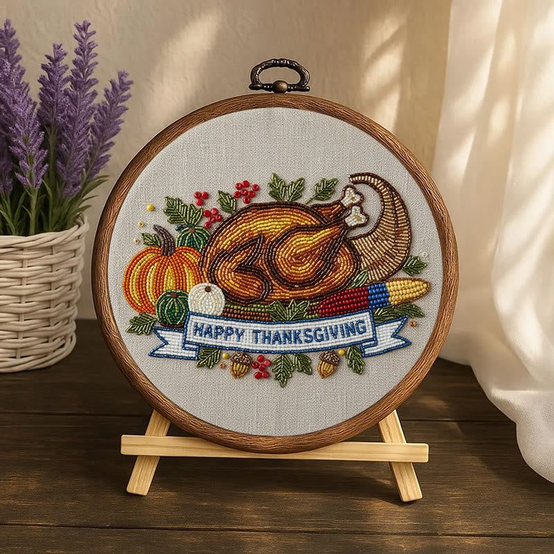 Rubbyoo Bead Embroidery Kit - Thanksgiving Turkey |  Diy Needle Artwork | Unique Autumn Craft  - image 6