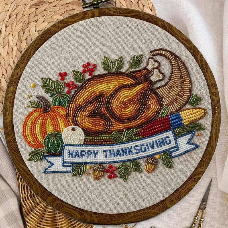 Rubbyoo Bead Embroidery Kit - Thanksgiving Turkey |  Diy Needle Artwork | Unique Autumn Craft  - image 1