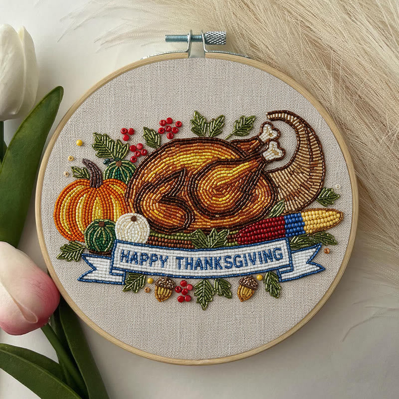 Rubbyoo Bead Embroidery Kit - Thanksgiving Turkey |  Diy Needle Artwork | Unique Autumn Craft  - image 2