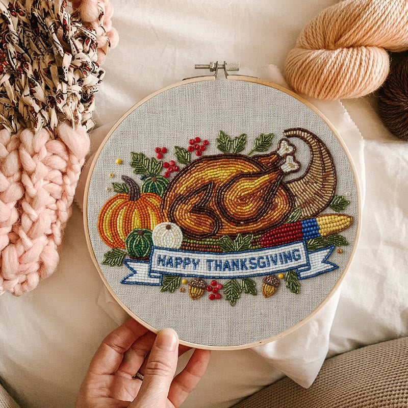 Rubbyoo Bead Embroidery Kit - Thanksgiving Turkey |  Diy Needle Artwork | Unique Autumn Craft  - image 4