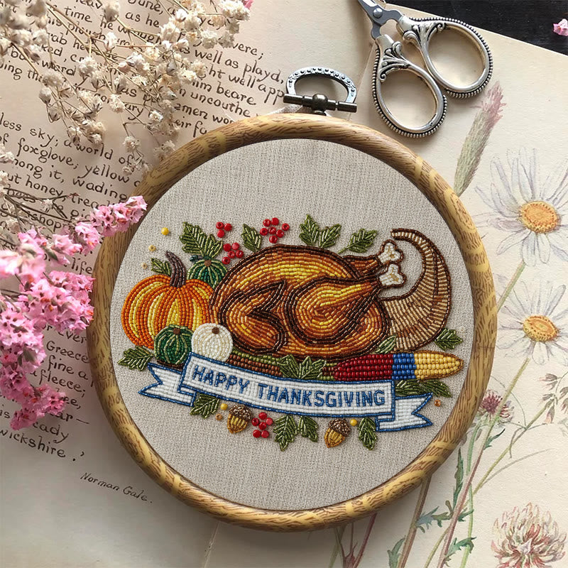 Rubbyoo Bead Embroidery Kit - Thanksgiving Turkey |  Diy Needle Artwork | Unique Autumn Craft  - image 5