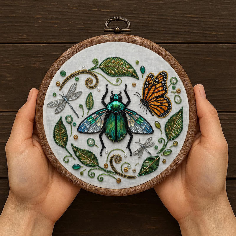 Rubbyoo Bead Embroidery Kit - Flying Bug | Unique Insect Hoop Art | Diy Handmade Needlepoint  - image 9