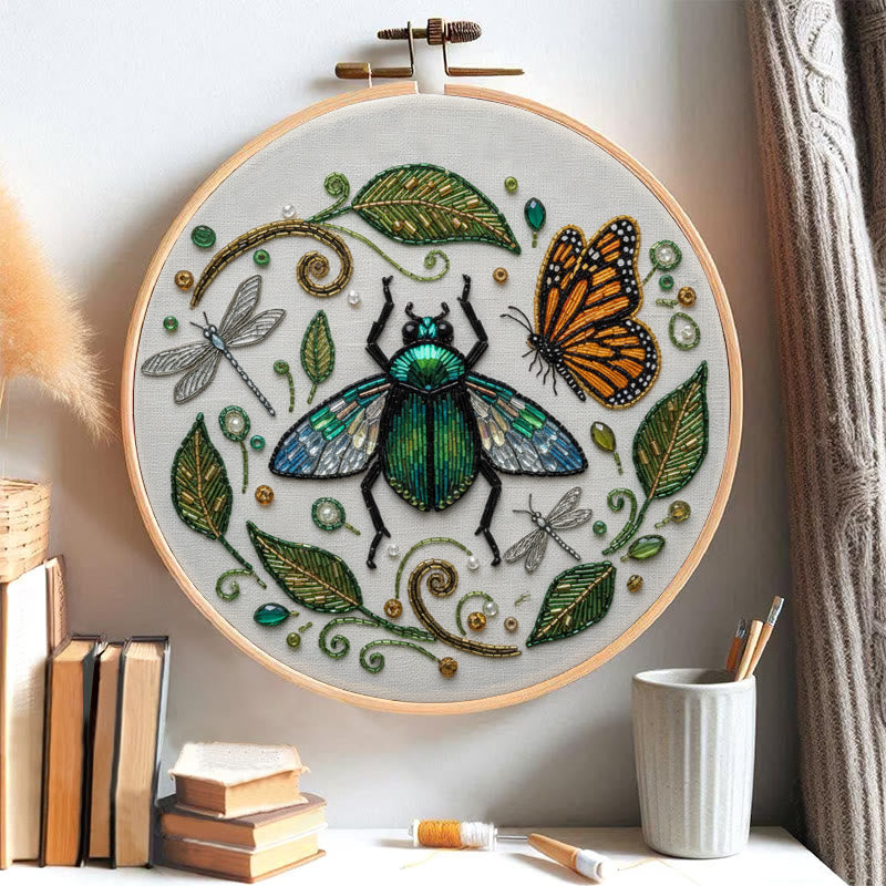 Rubbyoo Bead Embroidery Kit - Flying Bug | Unique Insect Hoop Art | Diy Handmade Needlepoint  - image 1