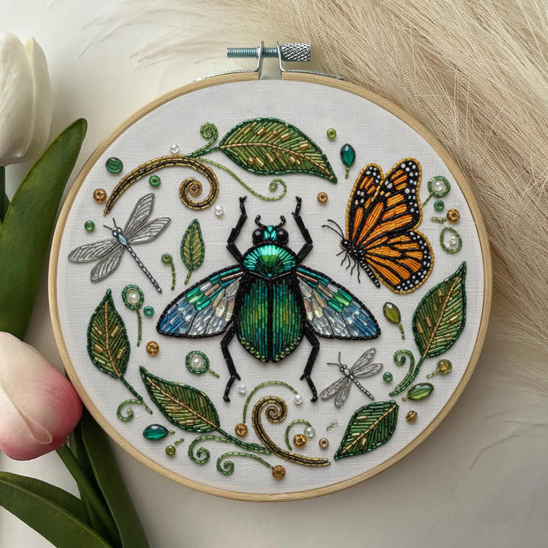 Rubbyoo Bead Embroidery Kit - Flying Bug | Unique Insect Hoop Art | Diy Handmade Needlepoint  - image 4