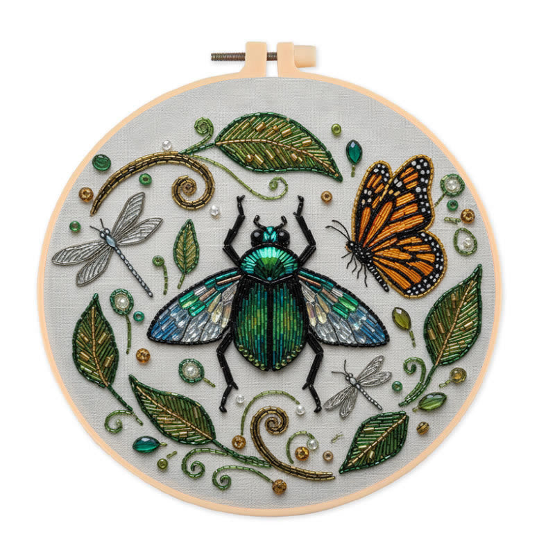 Rubbyoo Bead Embroidery Kit - Flying Bug | Unique Insect Hoop Art | Diy Handmade Needlepoint  - 15cm*15cm - image 0
