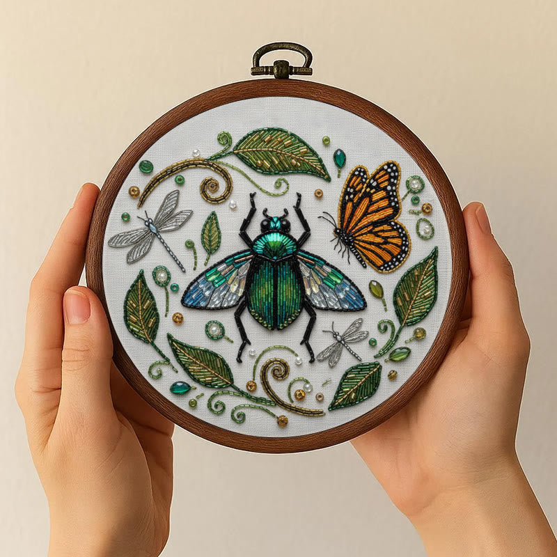 Rubbyoo Bead Embroidery Kit - Flying Bug | Unique Insect Hoop Art | Diy Handmade Needlepoint  - image 6