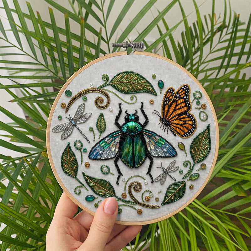Rubbyoo Bead Embroidery Kit - Flying Bug | Unique Insect Hoop Art | Diy Handmade Needlepoint  - image 8