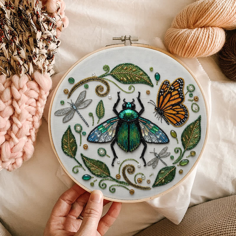 Rubbyoo Bead Embroidery Kit - Flying Bug | Unique Insect Hoop Art | Diy Handmade Needlepoint  - image 2