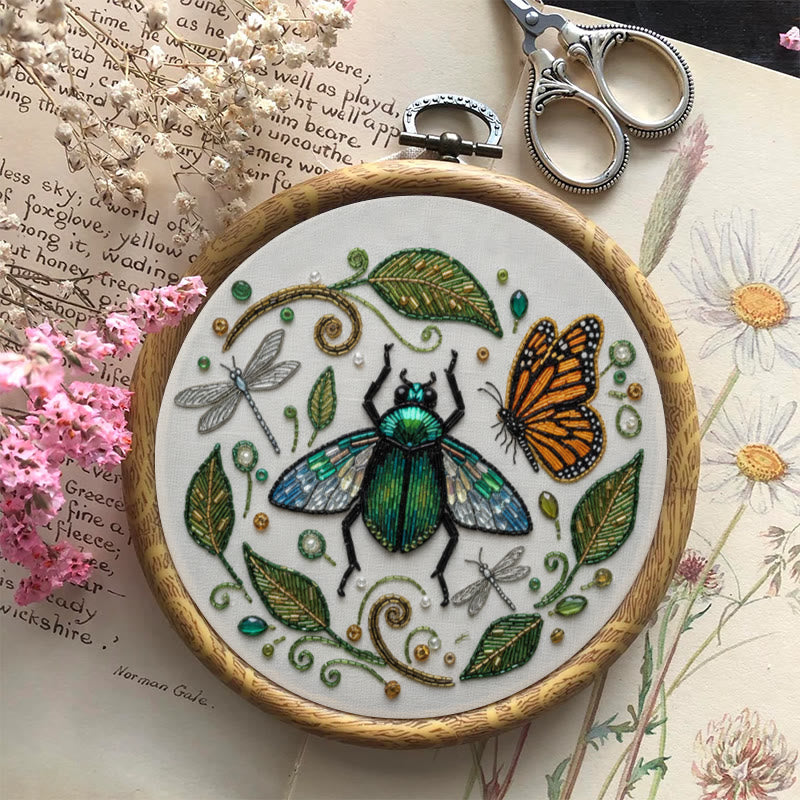 Rubbyoo Bead Embroidery Kit - Flying Bug | Unique Insect Hoop Art | Diy Handmade Needlepoint  - image 3