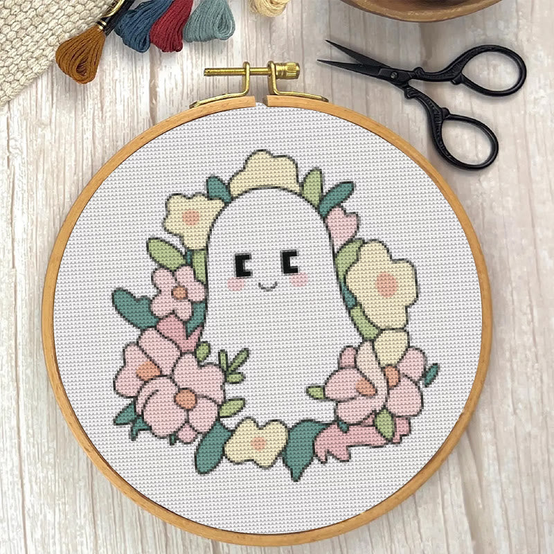  Cross Stitch Kit - Charming Ghost | Unique Floral Craft | Nice For Holiday Ornament - image 4