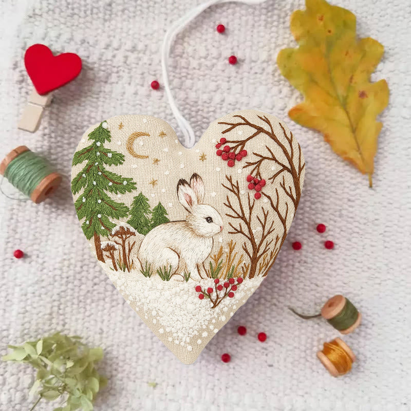 Rubbyoo Heart Embroidery Kit - Unique Handmade Art Craft | Christmas Hanging Ornaments  - Winter Rabbit - image 1