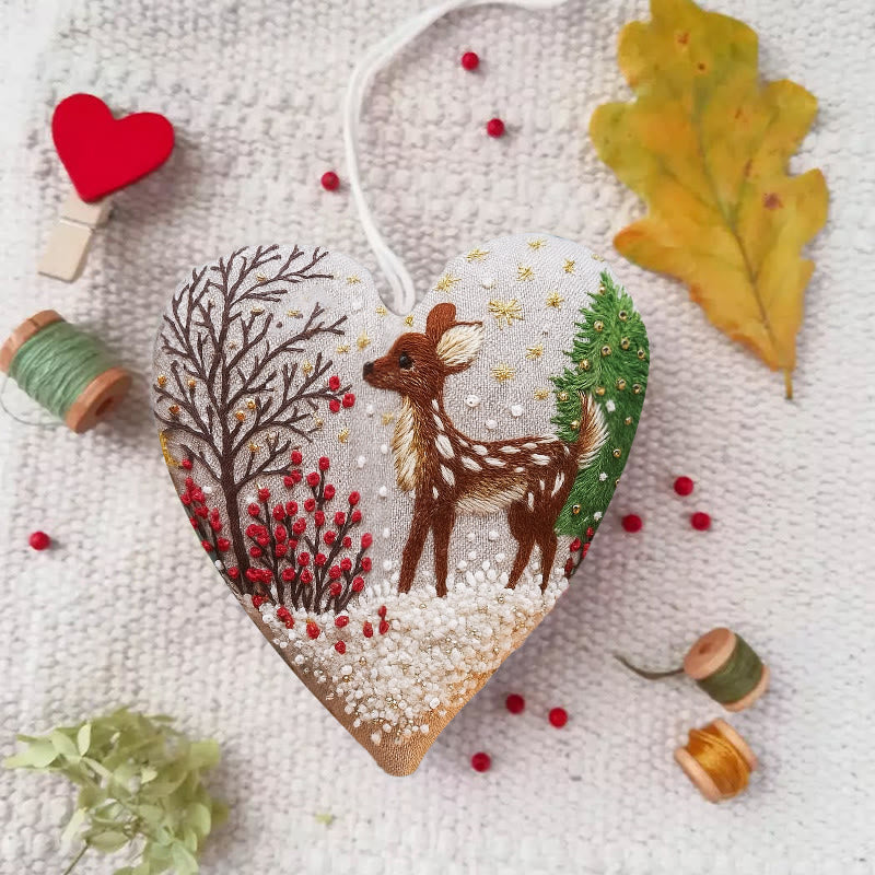 Rubbyoo Heart Embroidery Kit - Unique Handmade Art Craft | Christmas Hanging Ornaments  - Winter Deer - image 0