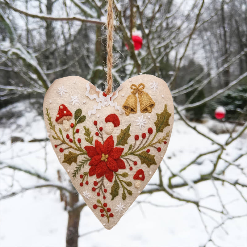 Rubbyoo Heart Embroidery Kit - Unique Handmade Art Craft | Christmas Hanging Ornaments  - Christmas Poinsettia - image 3