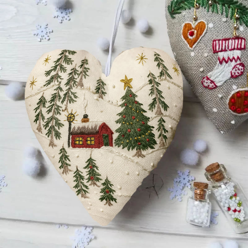 Rubbyoo Heart Embroidery Kit - Unique Handmade Art Craft | Christmas Hanging Ornaments  - Snowy Town - image 5