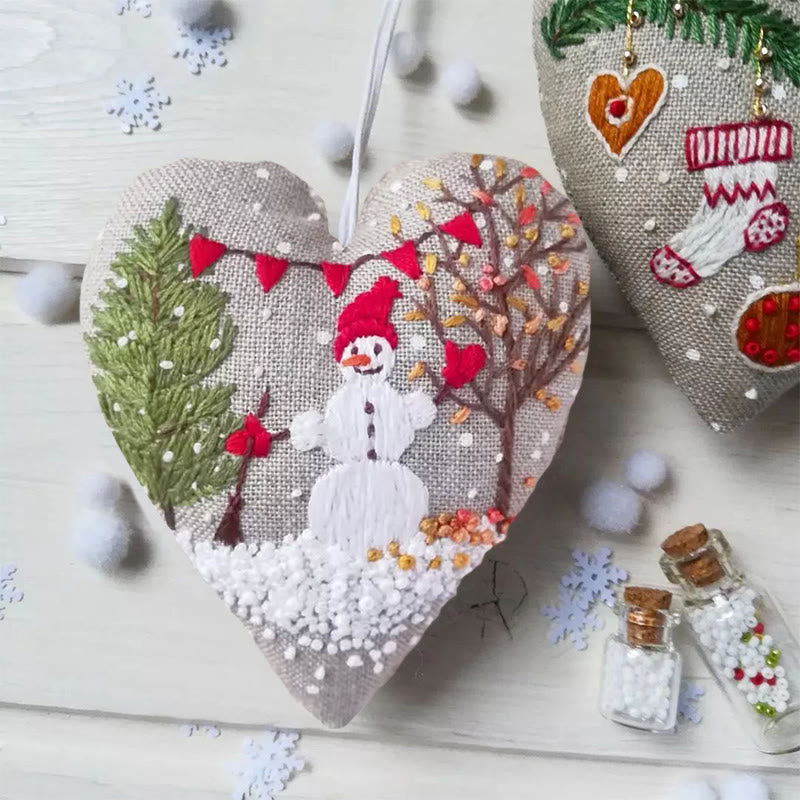Rubbyoo Heart Embroidery Kit - Unique Handmade Art Craft | Christmas Hanging Ornaments  - Christmas Snowman  - image 4