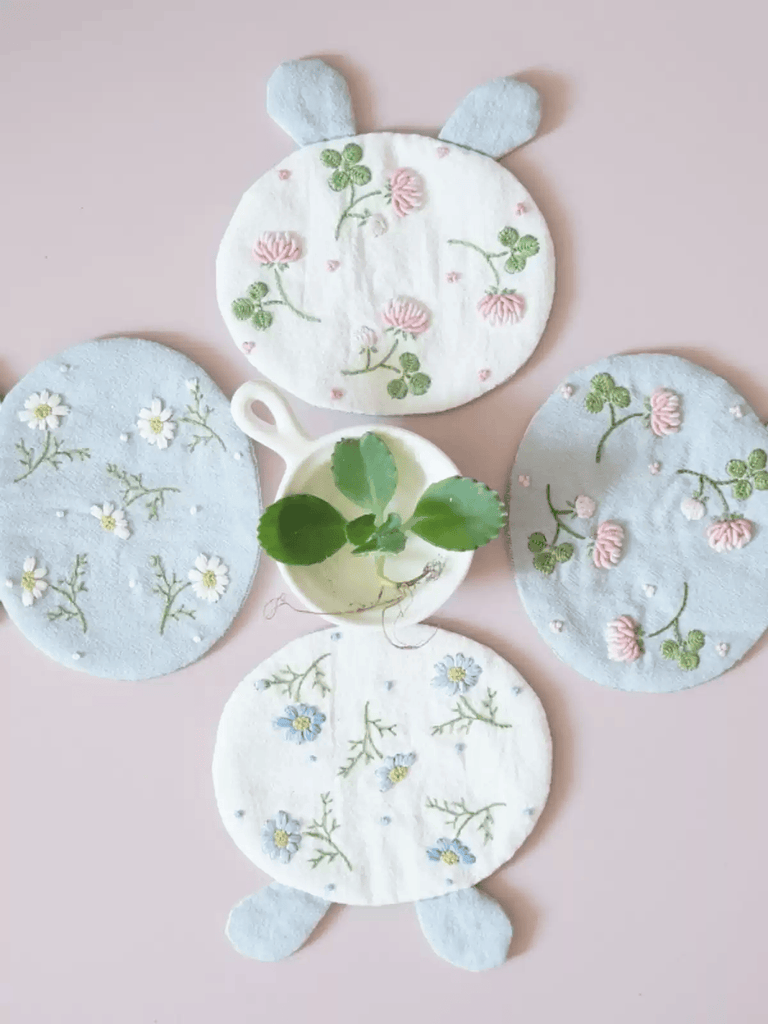 Embroidery Rabbit Coasters Kit | Creative Handmade Craft | Unique Home Decoration - image 1