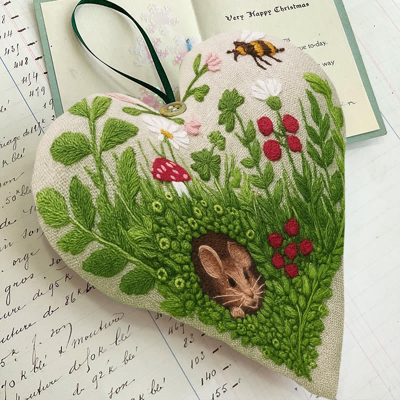 Rubbyoo Heart Embroidery Kit - Floral Mouse | Cute Animal Craft | Home Hanging Art - image 5
