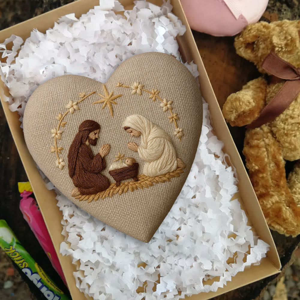 Rubbyoo Heart Embroidery Kit - Nativity Scene | Christmas Hanging Craft | Unique Handmade Art - image 4