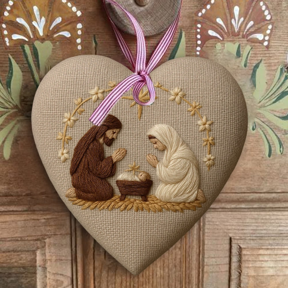 Rubbyoo Heart Embroidery Kit - Nativity Scene | Christmas Hanging Craft | Unique Handmade Art - image 2