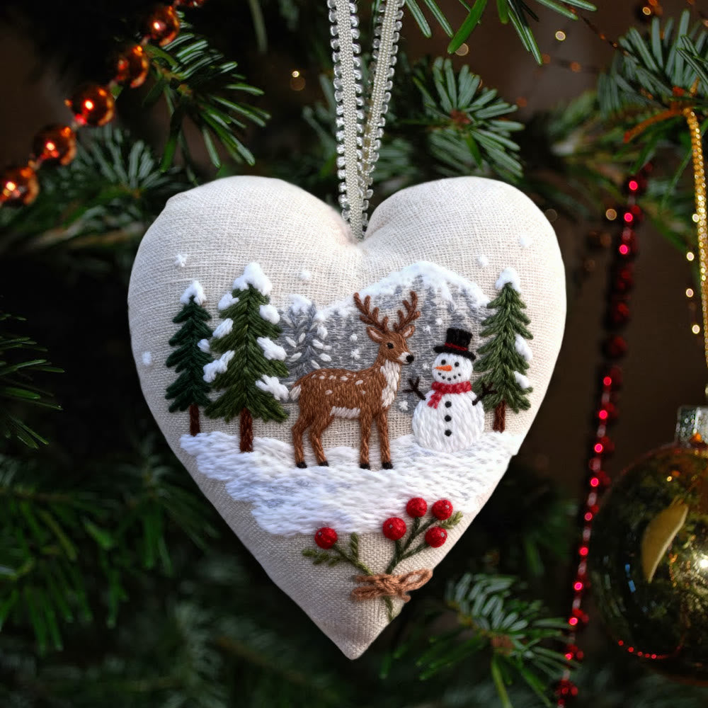 Rubbyoo Heart Embroidery Kit - Winter Forest | Christmas Snowy View | Handmade Needle Art  - 6 inches hoop kit - image 0