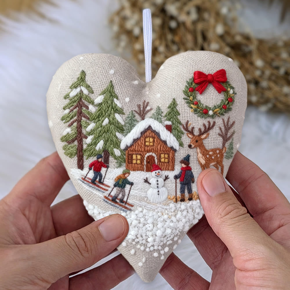 Rubbyoo Heart Embroidery Kit - Winter Skiing | Christmas Stitch Art | Diy Handmade Craft  - image 2