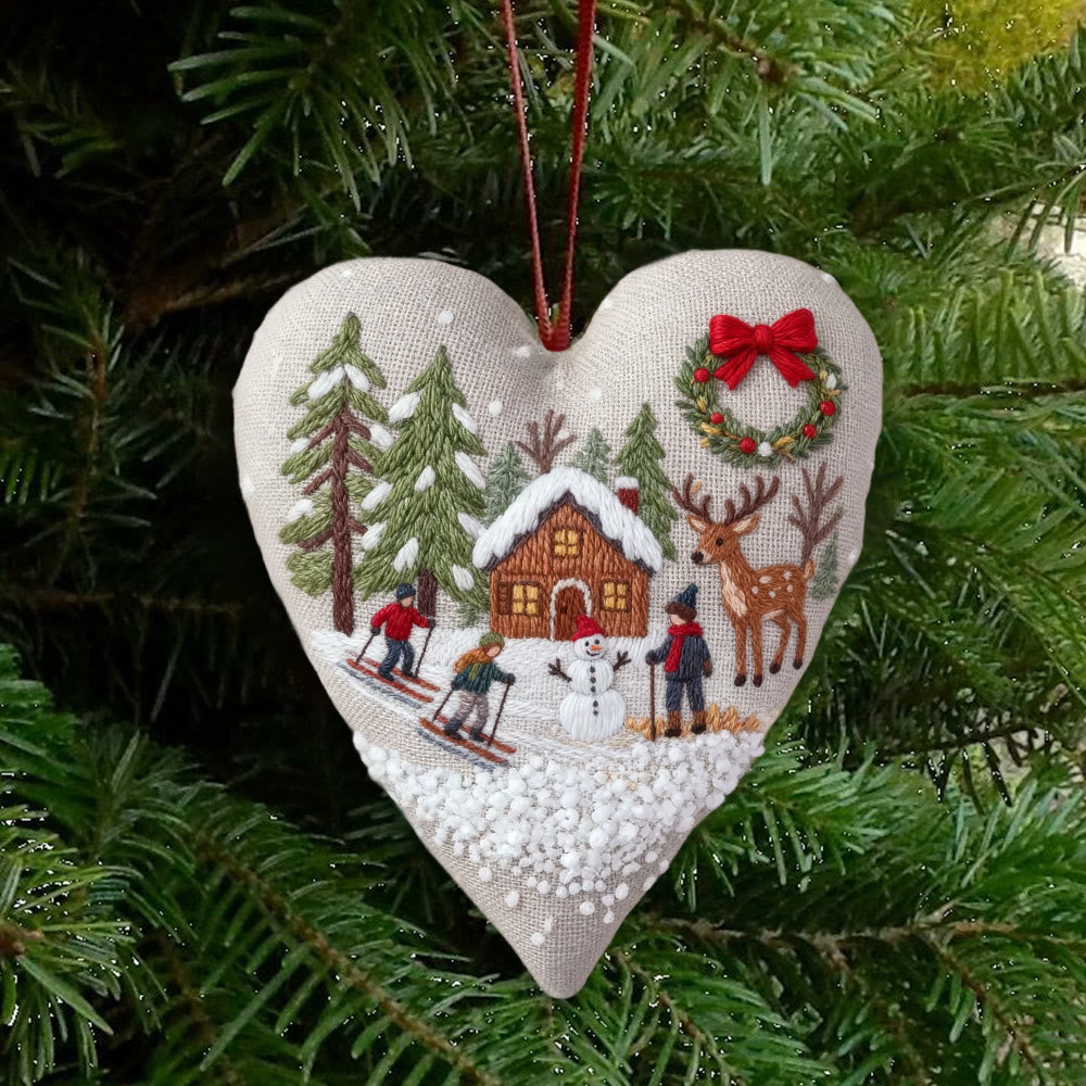 Rubbyoo Heart Embroidery Kit - Winter Skiing | Christmas Stitch Art | Diy Handmade Craft  - image 1