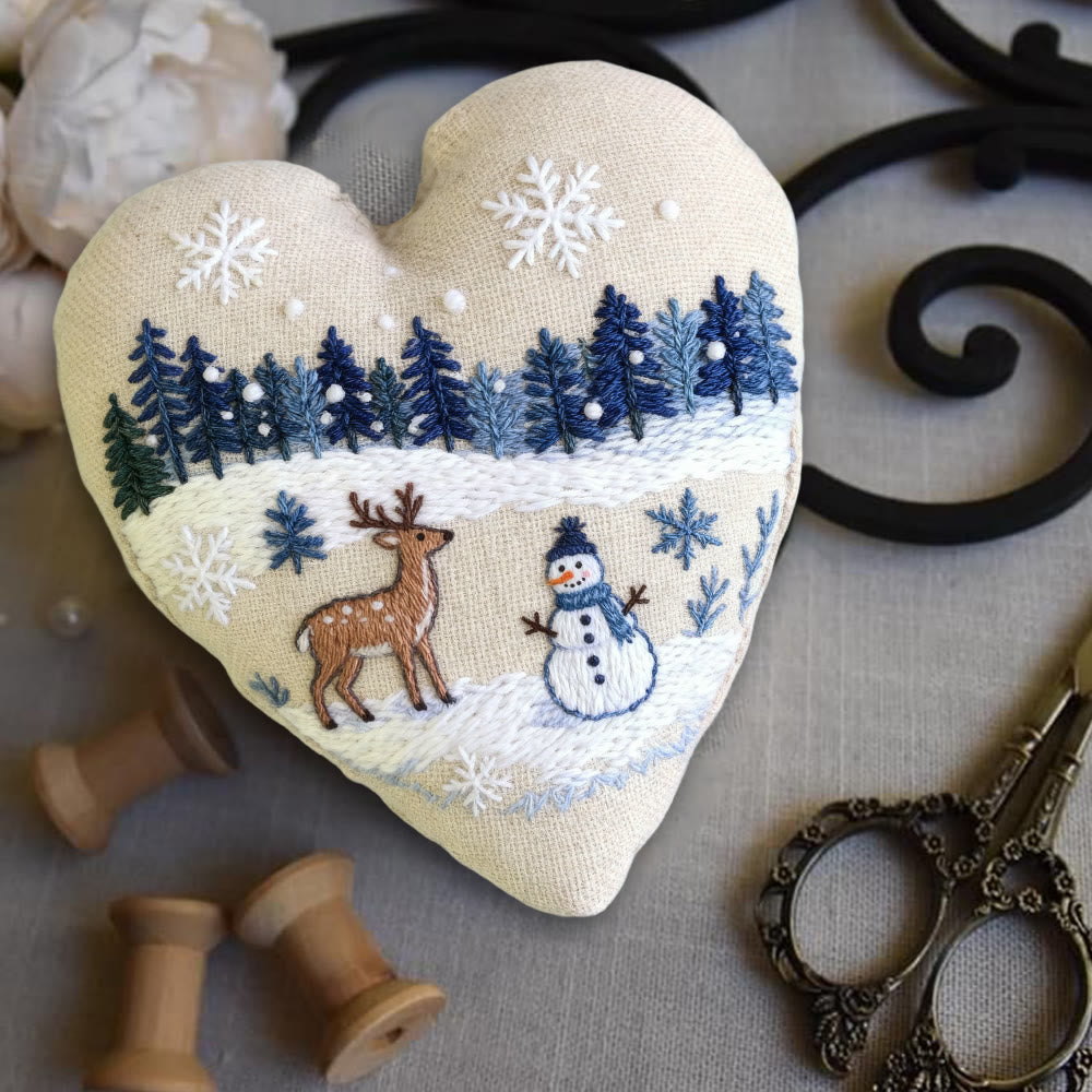 Rubbyoo Heart Embroidery Kit - Deer And Snowman | Handmade Winter Craft | Diy Home Decoration  - image 3