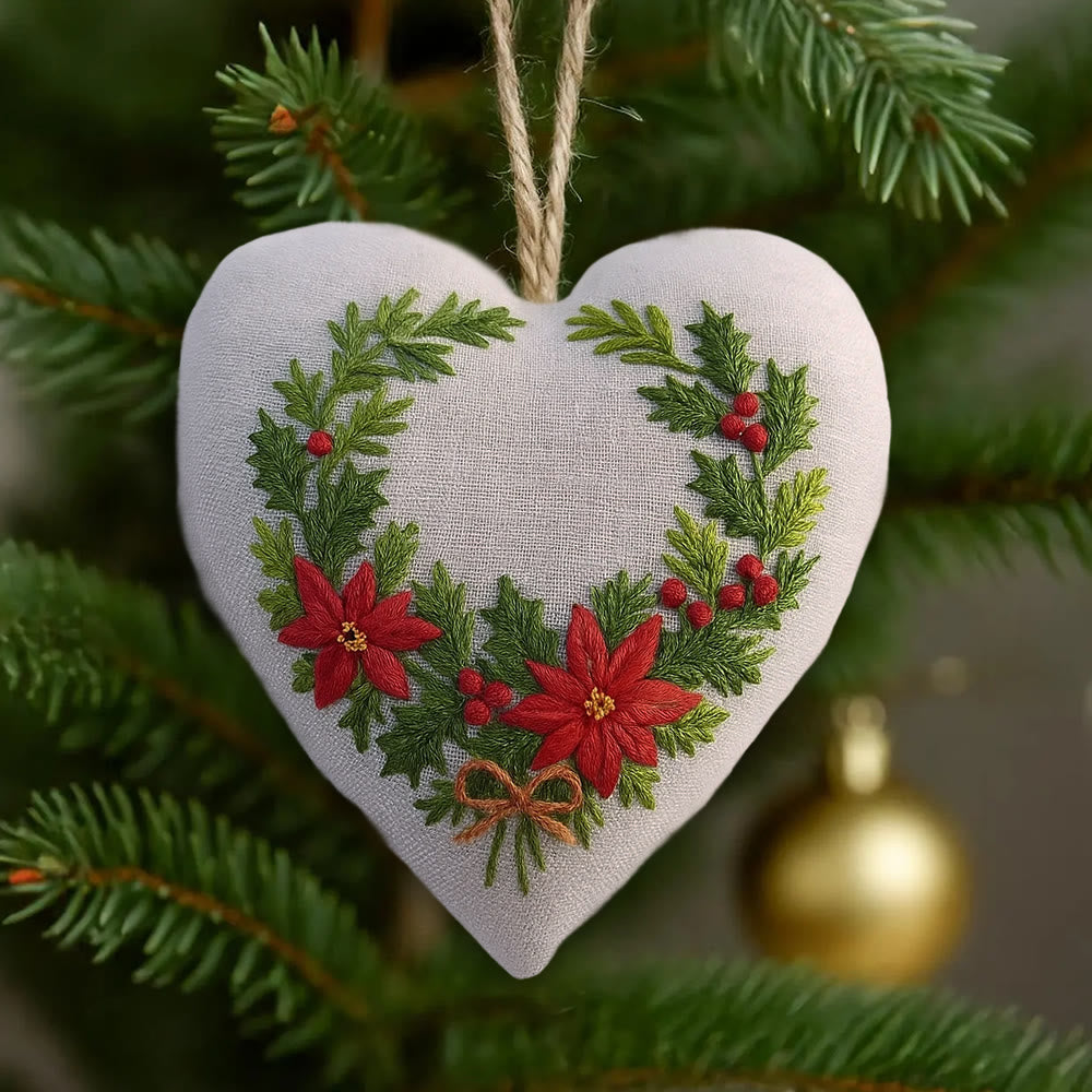 Rubbyoo Heart Embroidery Kit - Christmas Wreath | Floral Handmade Craft | Nice For Christmas Tree Decor - 6 inches hoop kit - image 0