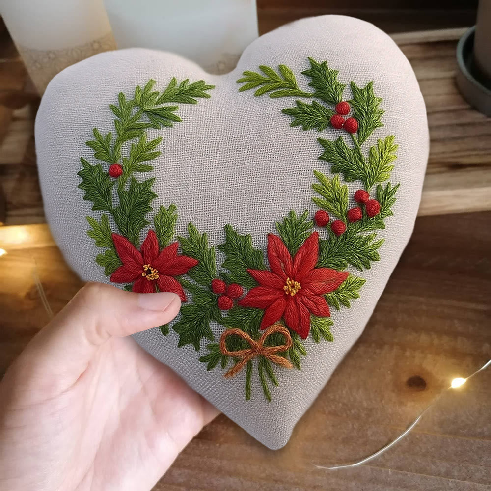 Rubbyoo Heart Embroidery Kit - Christmas Wreath | Floral Handmade Craft | Nice For Christmas Tree Decor - image 5