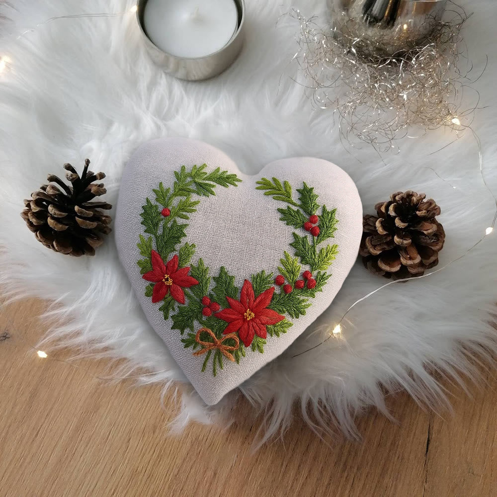 Rubbyoo Heart Embroidery Kit - Christmas Wreath | Floral Handmade Craft | Nice For Christmas Tree Decor - image 4