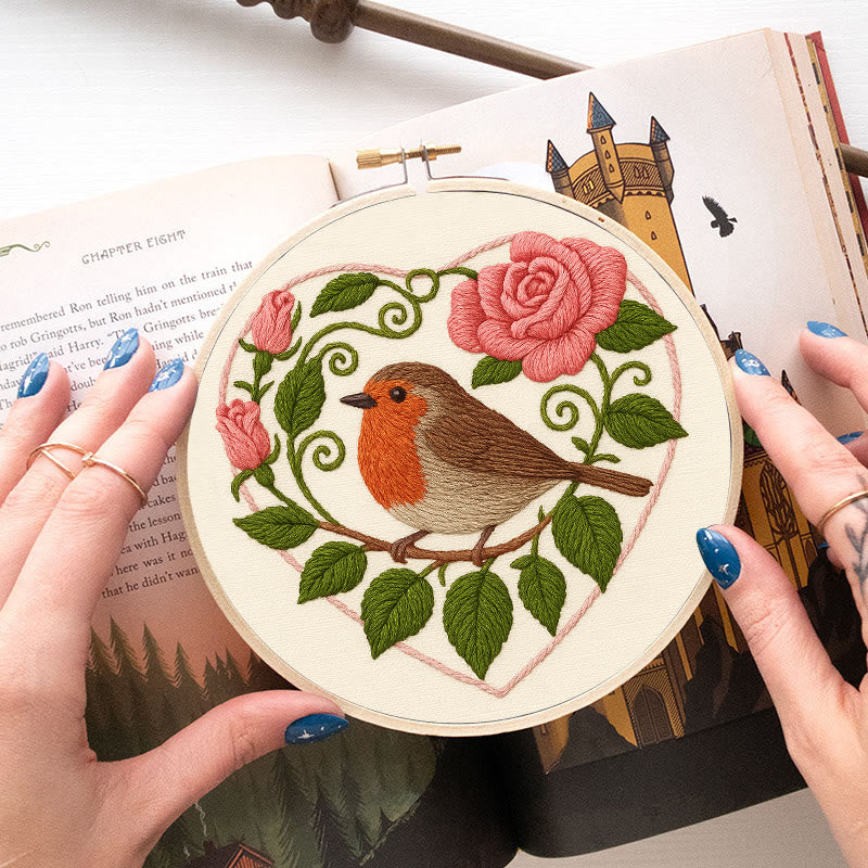 Rubbyoo Embroidery Kit - Rose Robin | Diy Stitch Bird Decor | Nice Handmade Gift For Her - image 6