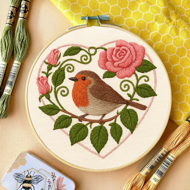 Rubbyoo Embroidery Kit - Rose Robin | Diy Stitch Bird Decor | Nice Handmade Gift For Her - image 1