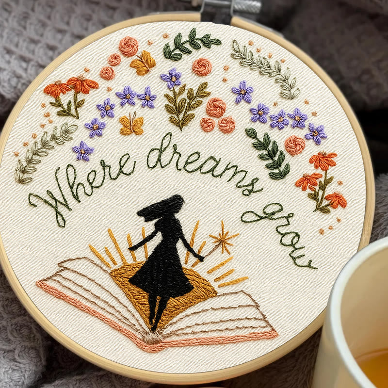 Rubbyoo Embroidery Kit - Charming Flowers With Book | Diy Desk Ornament  | Gift For Book Lovers - image 4