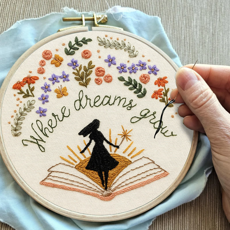 Rubbyoo Embroidery Kit - Charming Flowers With Book | Diy Desk Ornament  | Gift For Book Lovers - image 1