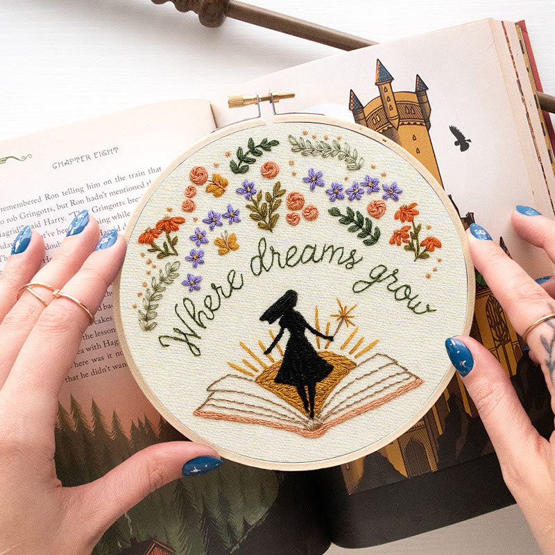 Rubbyoo Embroidery Kit - Charming Flowers With Book | Diy Desk Ornament  | Gift For Book Lovers - image 3