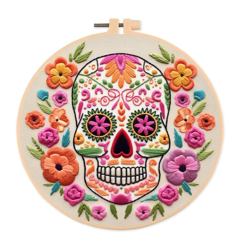 Rubbyoo Embroidery Kit - Floral Calavera | Beginner Needle Craft | Diy Stitching Art  - 20*20cm - image 0