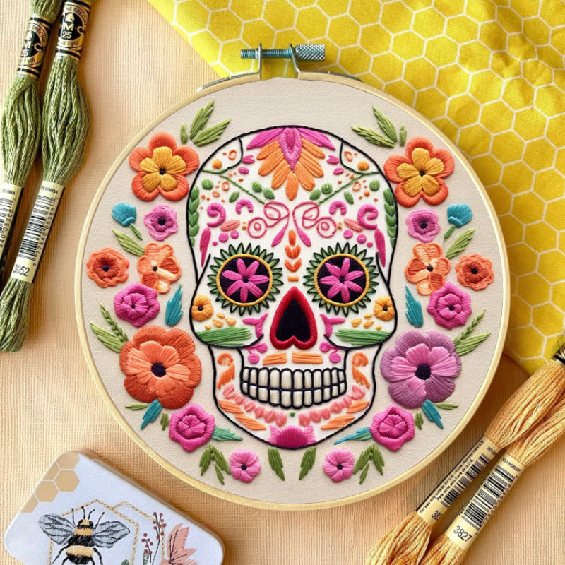 Rubbyoo Embroidery Kit - Floral Calavera | Beginner Needle Craft | Diy Stitching Art  - image 1
