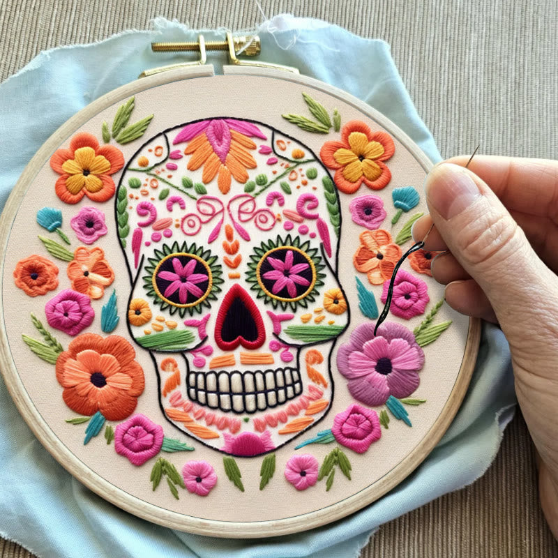 Rubbyoo Embroidery Kit - Floral Calavera | Beginner Needle Craft | Diy Stitching Art  - image 2