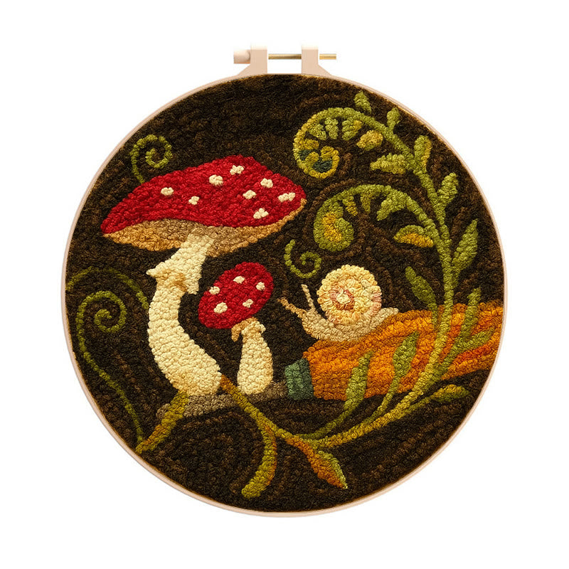 Cute Mushroom Punch Needle Kit - Wall Ornament Gift | Beginner Handmade Needlework - 8 inch Hoop Kit - image 0