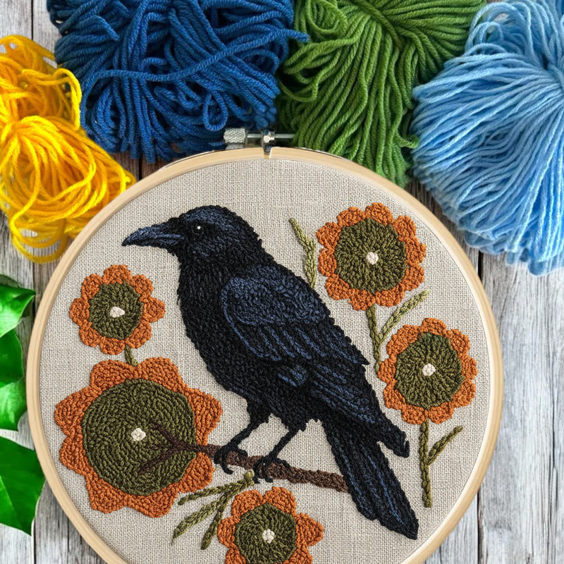  Sunflower Crow Punch Needle Kit - Diy Bird Handicraft | Decorative Hoop Art  - image 8