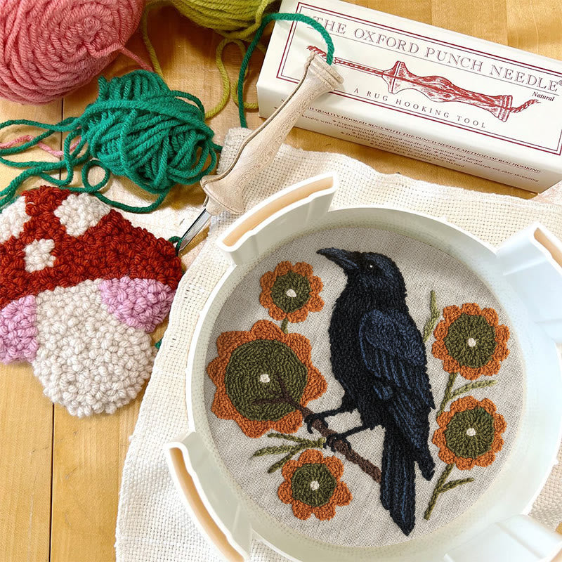  Sunflower Crow Punch Needle Kit - Diy Bird Handicraft | Decorative Hoop Art  - image 6