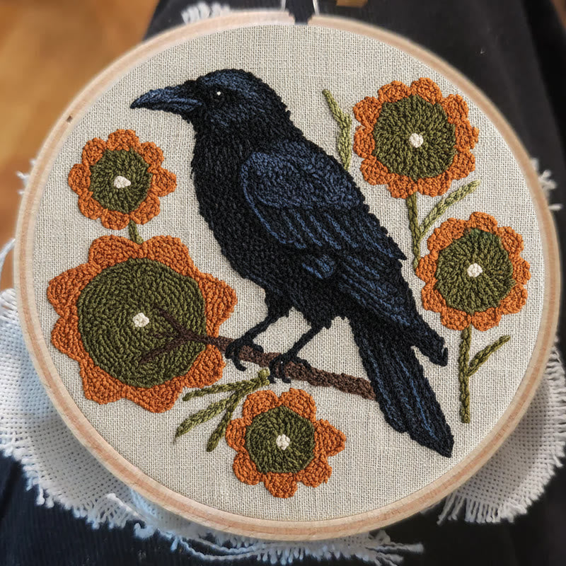  Sunflower Crow Punch Needle Kit - Diy Bird Handicraft | Decorative Hoop Art  - image 5