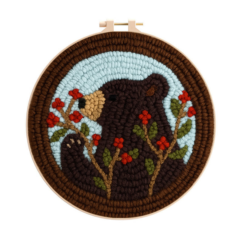 Brown Bear Punch Needle Kit - Adorable Animal Art | Handmade Gift For Decoration - 8 inch Hoop Kit - image 0