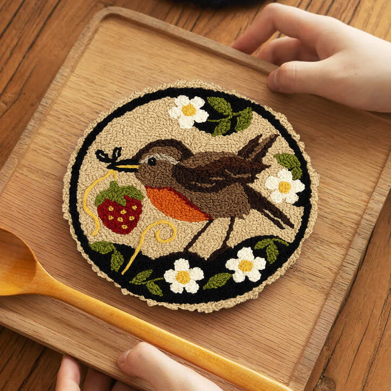 Strawberry Bird Punch Needle Kit - Diy Needle Yarn Craft | Beginner Handmade Art - 5 inch Coaster Kit - image 11