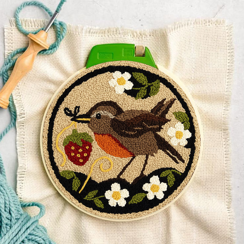 Strawberry Bird Punch Needle Kit - Diy Needle Yarn Craft | Beginner Handmade Art - image 6