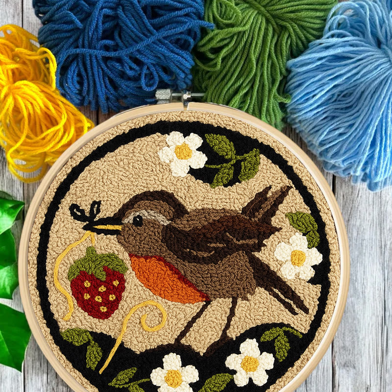 Strawberry Bird Punch Needle Kit - Diy Needle Yarn Craft | Beginner Handmade Art - image 8